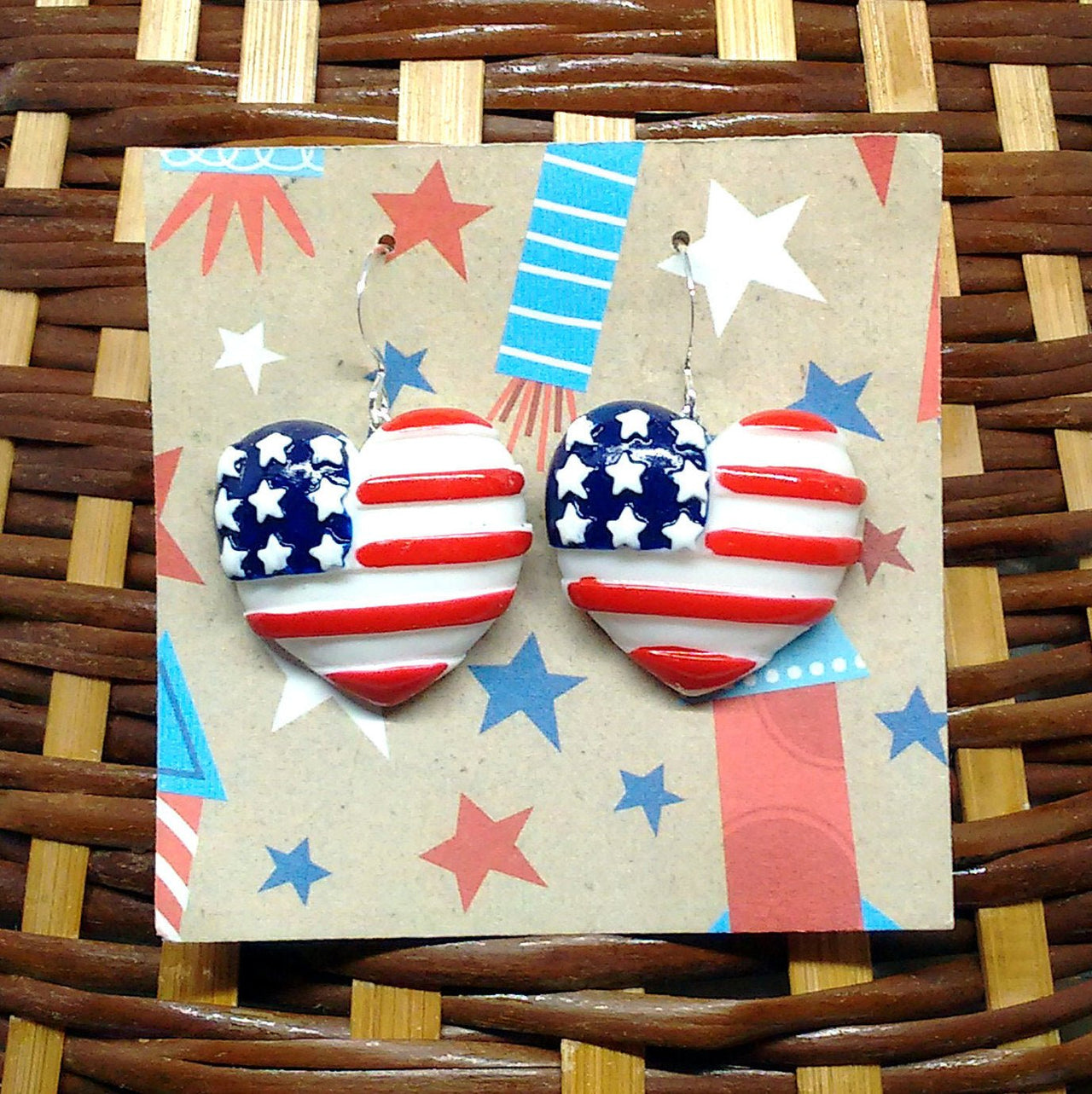 American flag heart earrings
