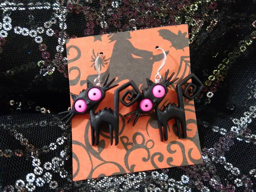 Black cat Halloween earrings