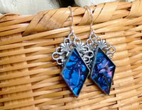 Thumbnail for Blue and purple Van Gogh stained glass earrings