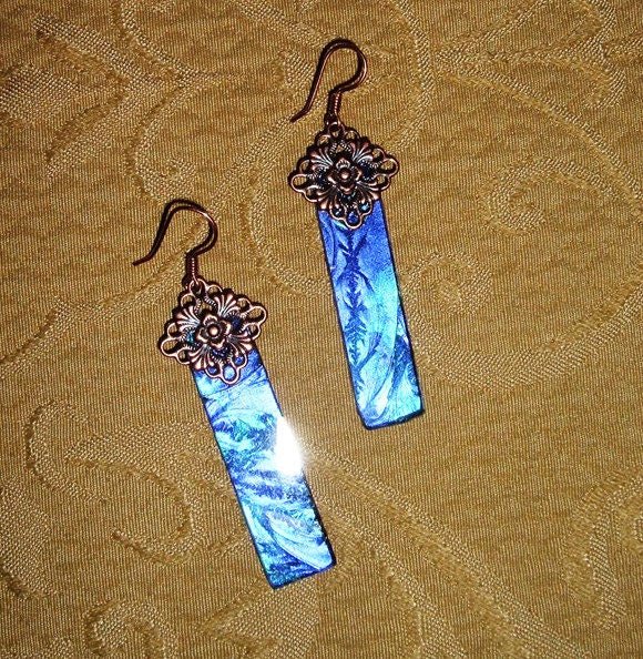 Blue and turquoise Van Gogh stained glass earrings