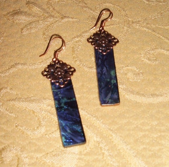 Blue and turquoise Van Gogh stained glass earrings