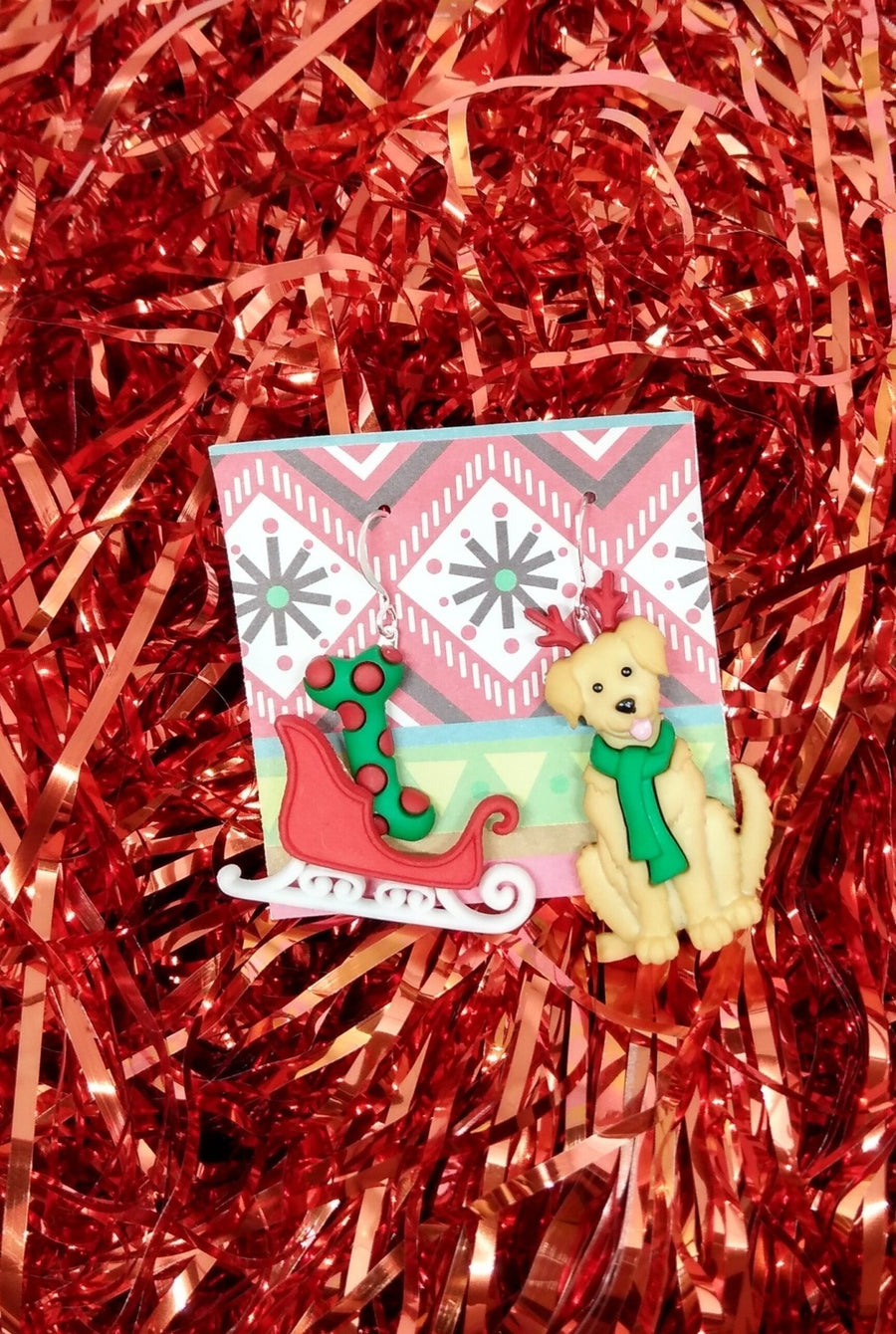 Christmas Santa dog golden retriever earrings