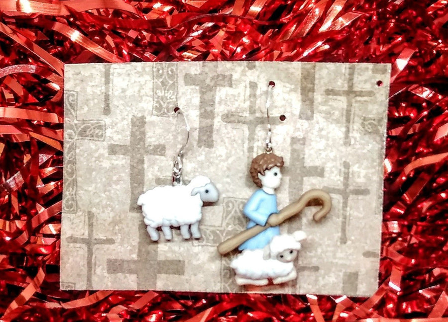 Christmas shepherd and lamb earrings