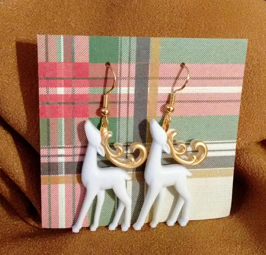 Christmas white and gold reindeer earrings