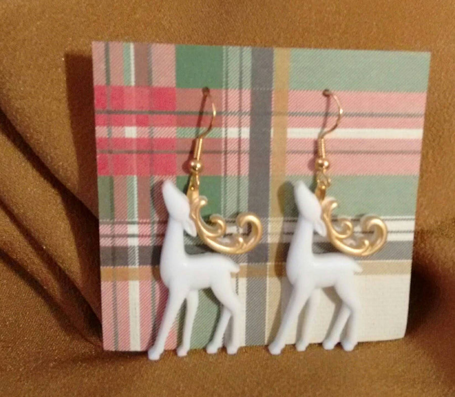Christmas white and gold reindeer earrings