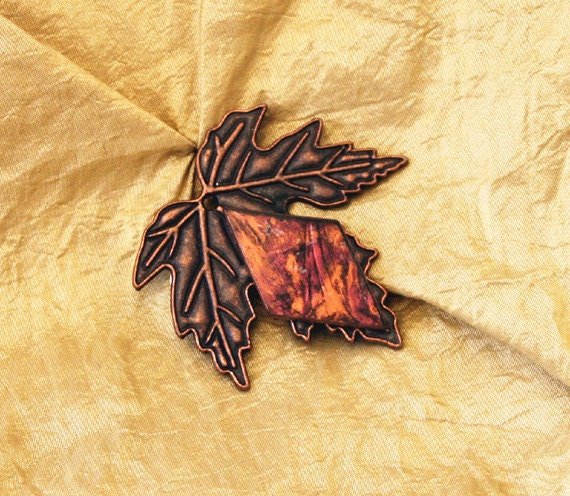 Copper leaf with red and copper Van Gogh stained glass