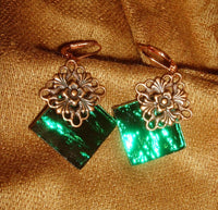 Thumbnail for Emerald green mirror glass stained glass earrings