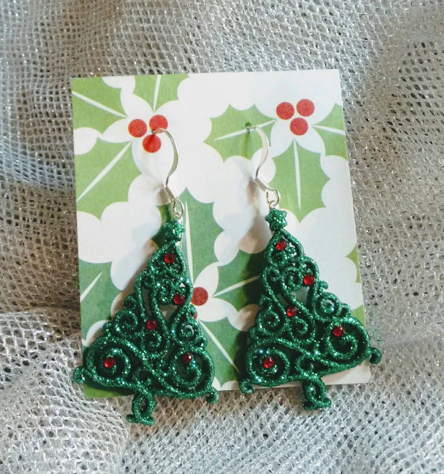 Glitter Christmas tree earrings