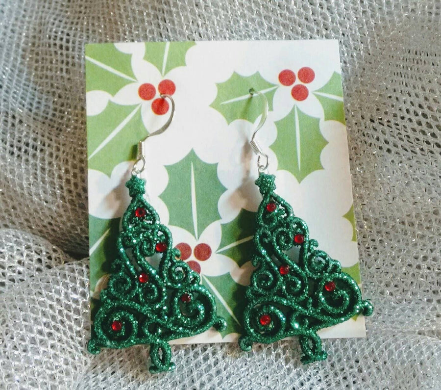 Glitter Christmas tree earrings