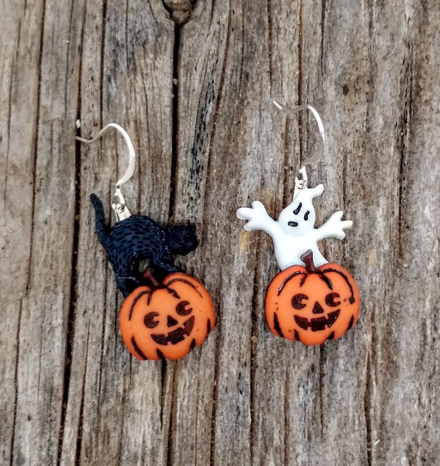 Halloween jackolantern, ghost and black cat earrings