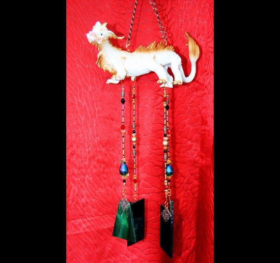 Handcrafted good luck dragon stained glass wind chime garden ornament