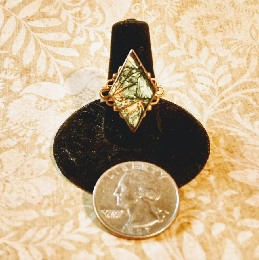 Handcrafted Van Gogh green stained glass ring