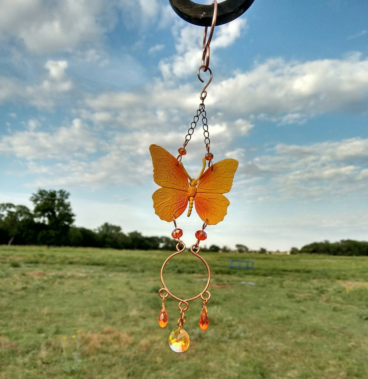 Handcrafted yellow butterfly sun catcher garden ornament