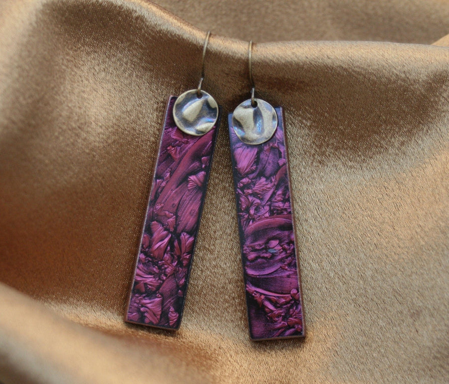 Purple mauve Van Gogh stained glass earrings