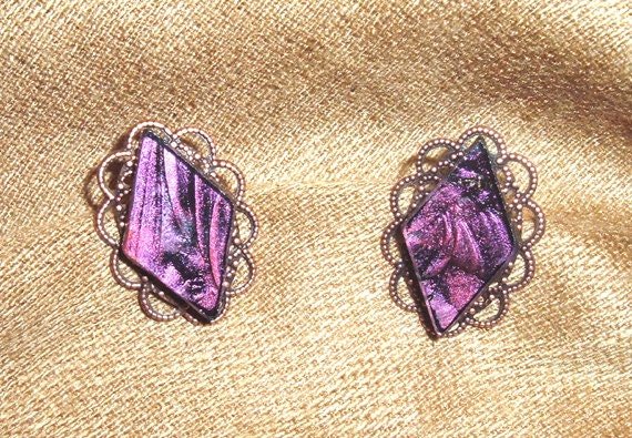 Red and purple Van Gogh stained glass earrings
