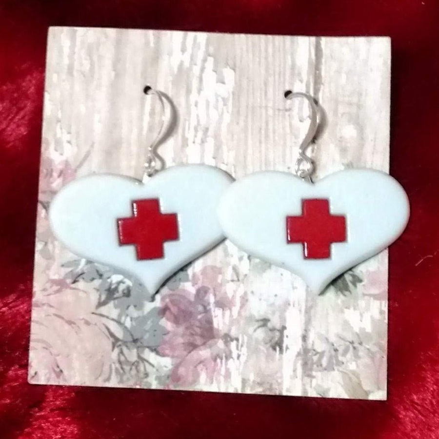 Red cross and heart earrings