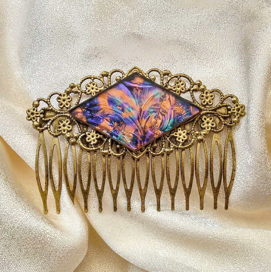 Van Gogh stained glass large filigree hair combs