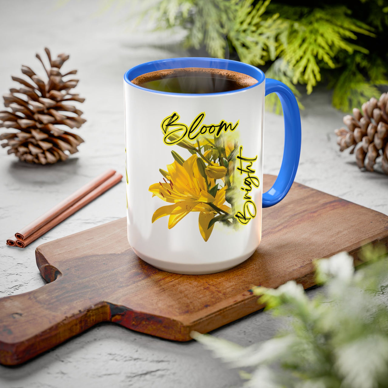 Floral Coffee Mug - "Bloom Bright" Yellow Lilies Coffee Cup