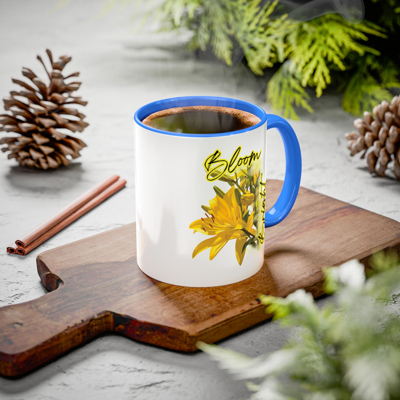 Floral Coffee Mug - "Bloom Bright" Yellow Lilies Coffee Cup