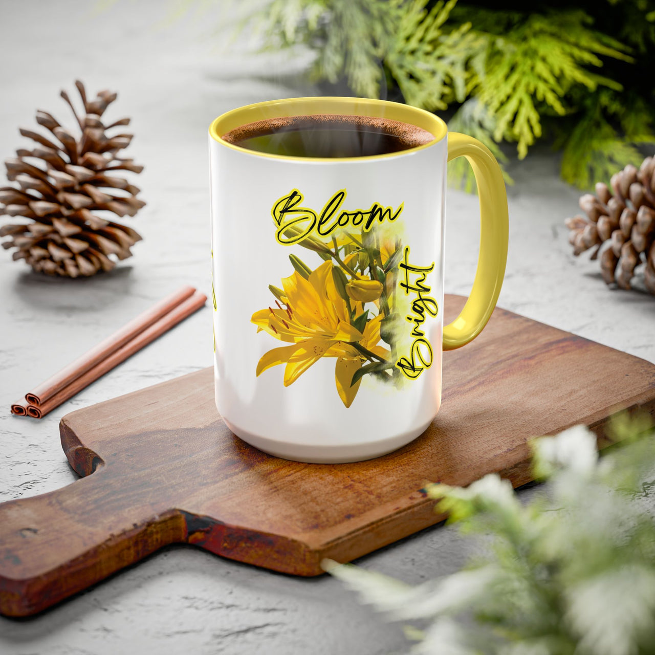 Floral Coffee Mug - "Bloom Bright" Yellow Lilies Coffee Cup