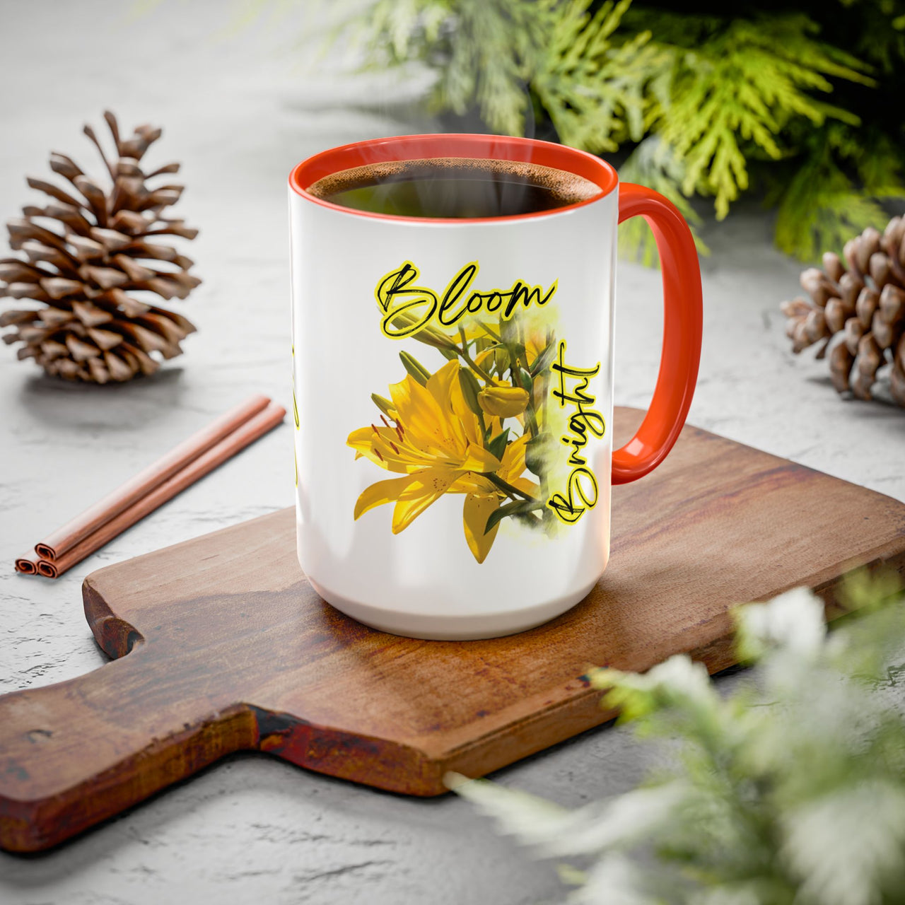 Floral Coffee Mug - "Bloom Bright" Yellow Lilies Coffee Cup