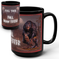 Thumbnail for Mug - Werewolf with Old Mansion and Full Moon Design - Full Moon Fever - 15oz Black Mug