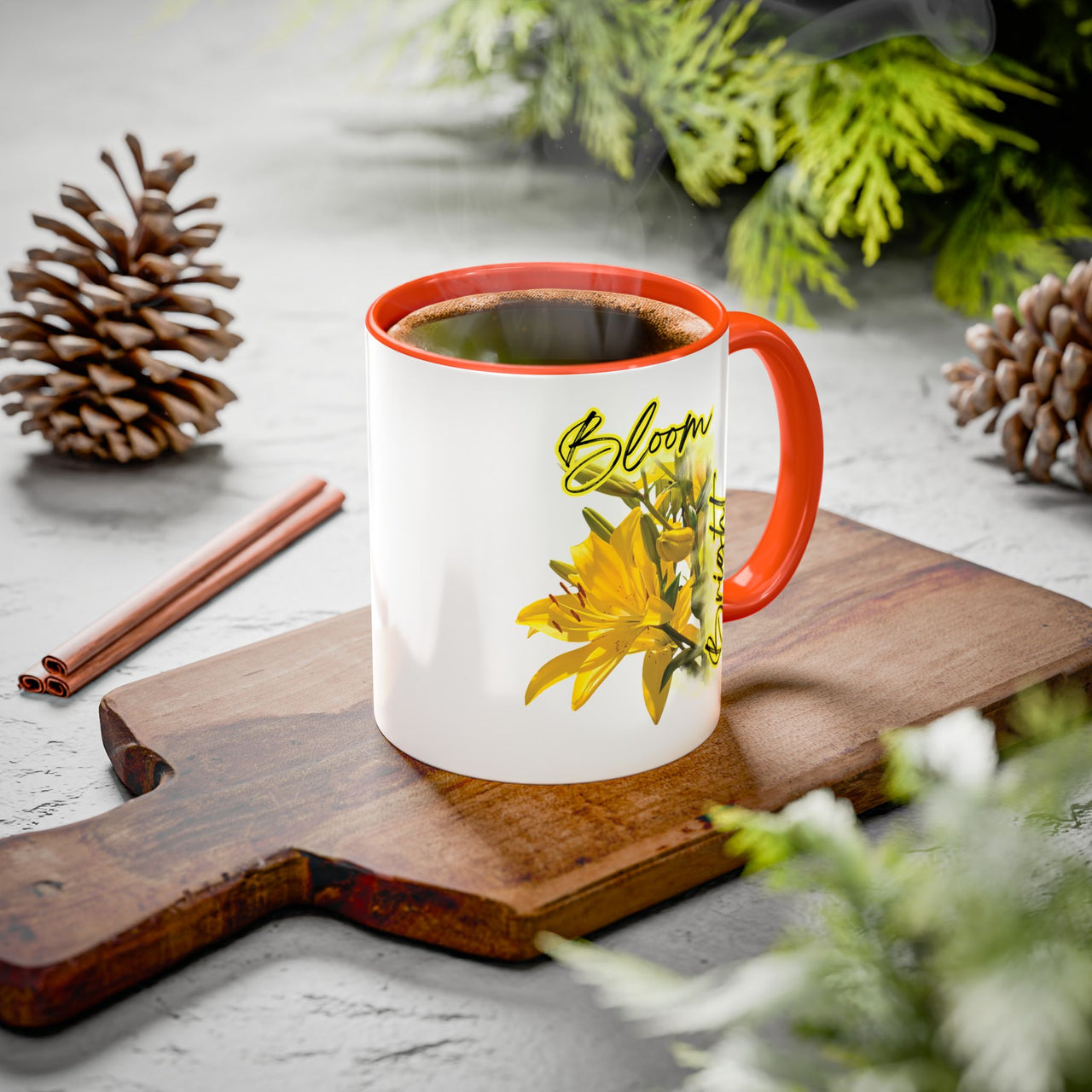 Floral Coffee Mug - "Bloom Bright" Yellow Lilies Coffee Cup