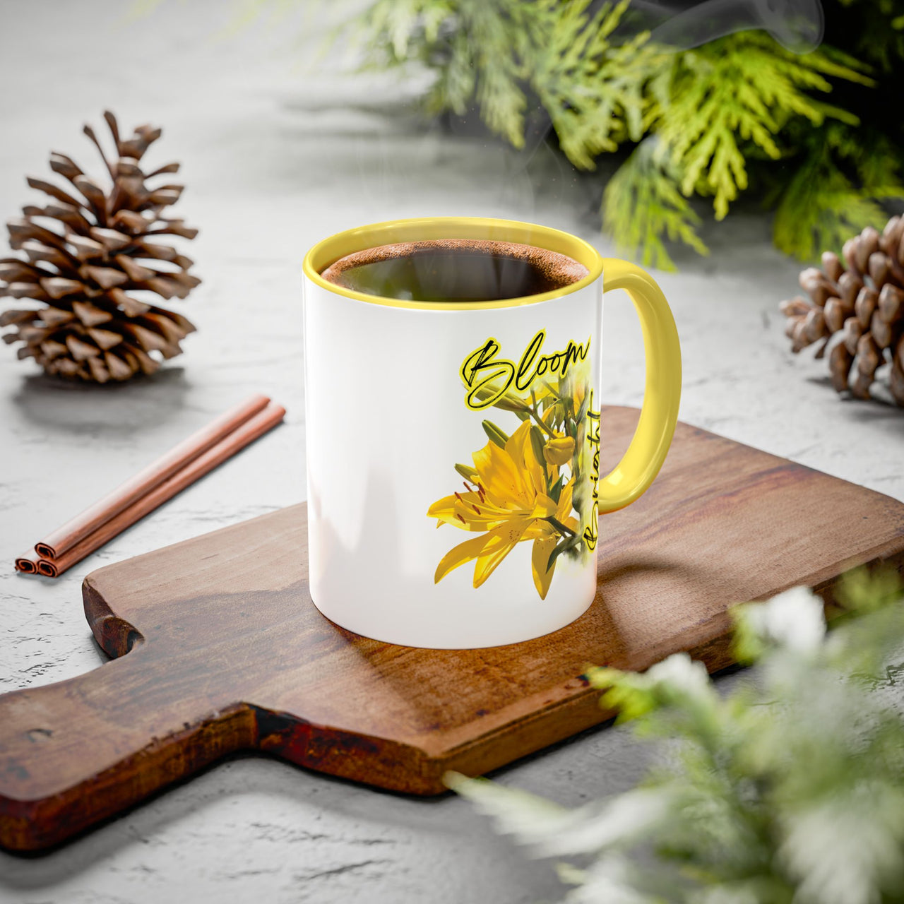 Floral Coffee Mug - "Bloom Bright" Yellow Lilies Coffee Cup