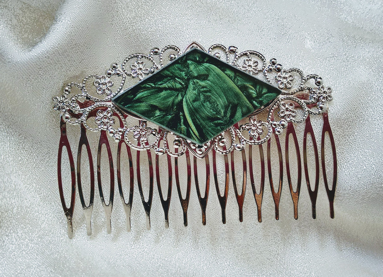 Large silver finished filigree Van Gogh stained glass hair combs handmade in the USA (Copy)