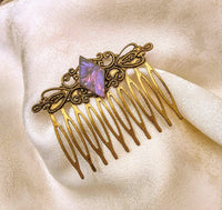 Thumbnail for Sophisticated antiqued gold finished hair combs with Van Gogh stained glass, vintage style hair combs. Perfect for weddings, proms, Medieval Fairs, Renaissance Festivals, or as thoughtful gifts for bridesmaids, Valentine's Day, birthdays, and anniversaries, these combs are as versatile as they are stunning. Handmade by Brockus Creations 2.