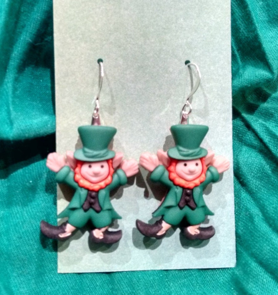 Leprechaun earrings for St. Patrick's Day in studs, hooks, lever backs, clip on, gold and silver