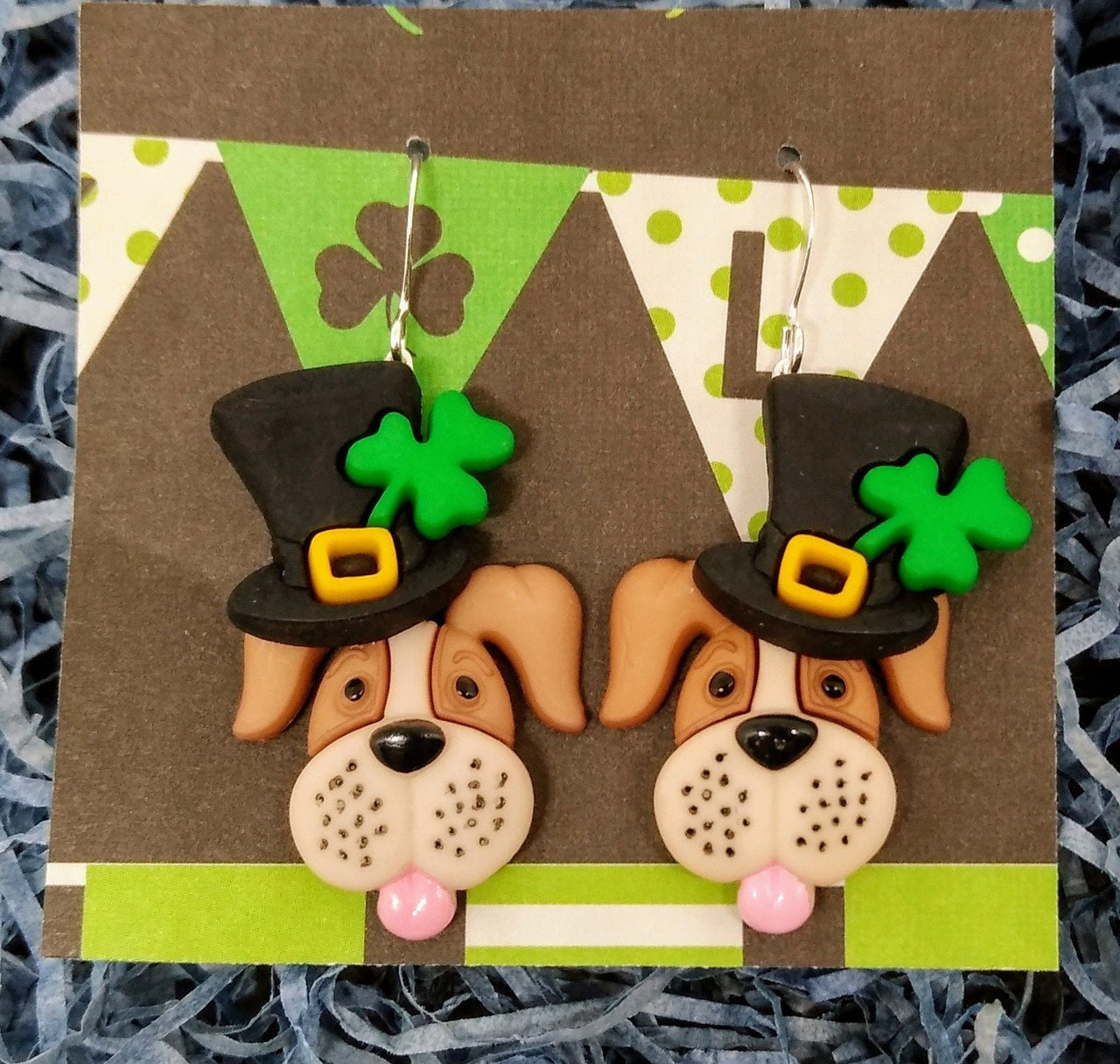 Lucky dog St. Patricks day earrings, funny St Patricks day earrings, cute gift for mom or wife or secret pal gift, handcrafted in USA