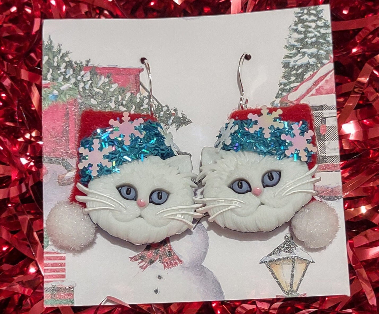 santa claus earrings, santa cats, Christmas earrings, cat earrings, Santa earrings, cute earrings, gift exchange gifts, stocking stuffers