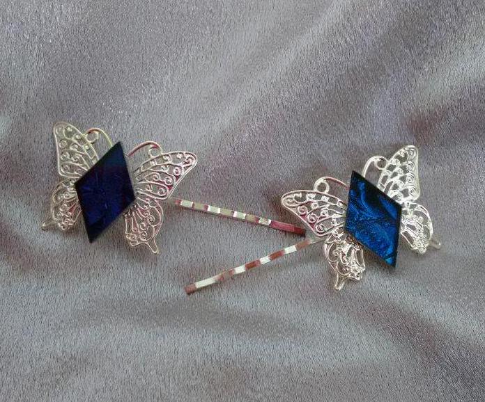 Silver filigree butterfly bobby pins with Van Gogh stained glass, gift for wife, daughter, sister, bestie, secret sister, handmade in USA