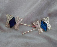 Thumbnail for Silver filigree butterfly bobby pins with Van Gogh stained glass, gift for wife, daughter, sister, bestie, secret sister, handmade in USA