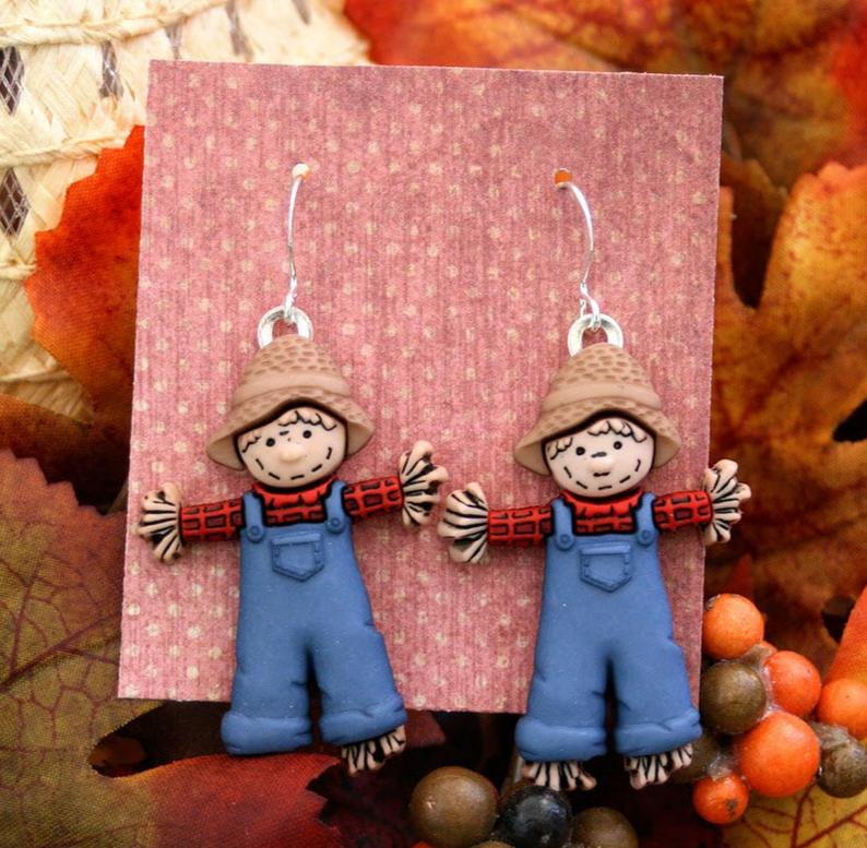 Embrace Your Fall Spirit with Blue Scarecrow Earrings - Perfect for Teachers & Pumpkin Patch Expeditions