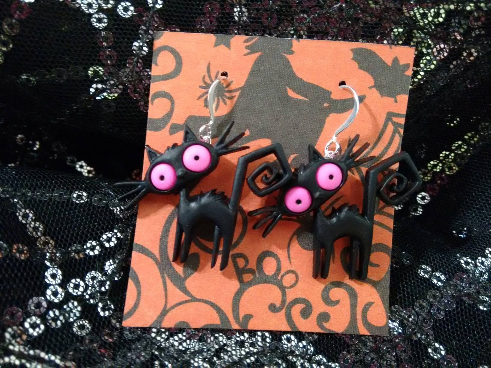 Black cat Halloween earrings