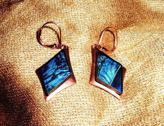 Blue and aqua Van Gogh stained glass earrings
