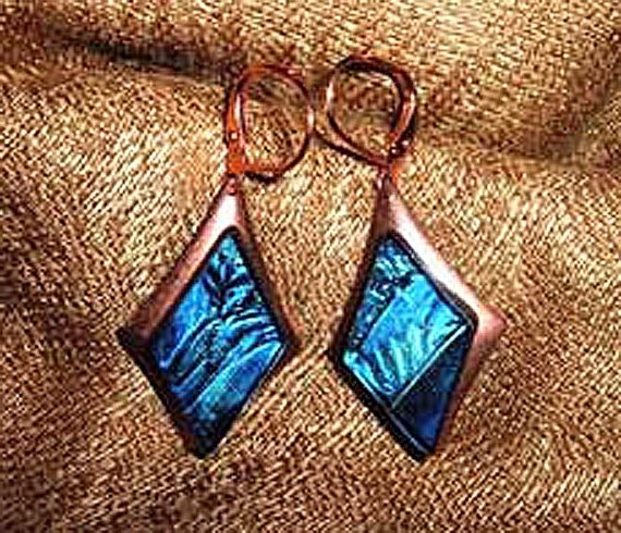 Blue and aqua Van Gogh stained glass earrings