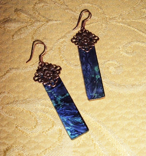 Blue and turquoise Van Gogh stained glass earrings