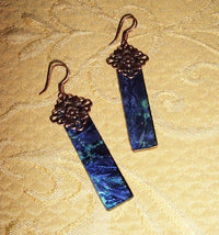 Thumbnail for Blue and turquoise Van Gogh stained glass earrings
