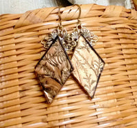 Thumbnail for Bronze Van Gogh diamond shaped stained glass earrings