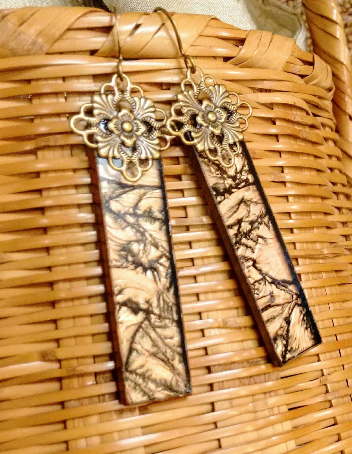 Bronze Van Gogh stained glass earrings