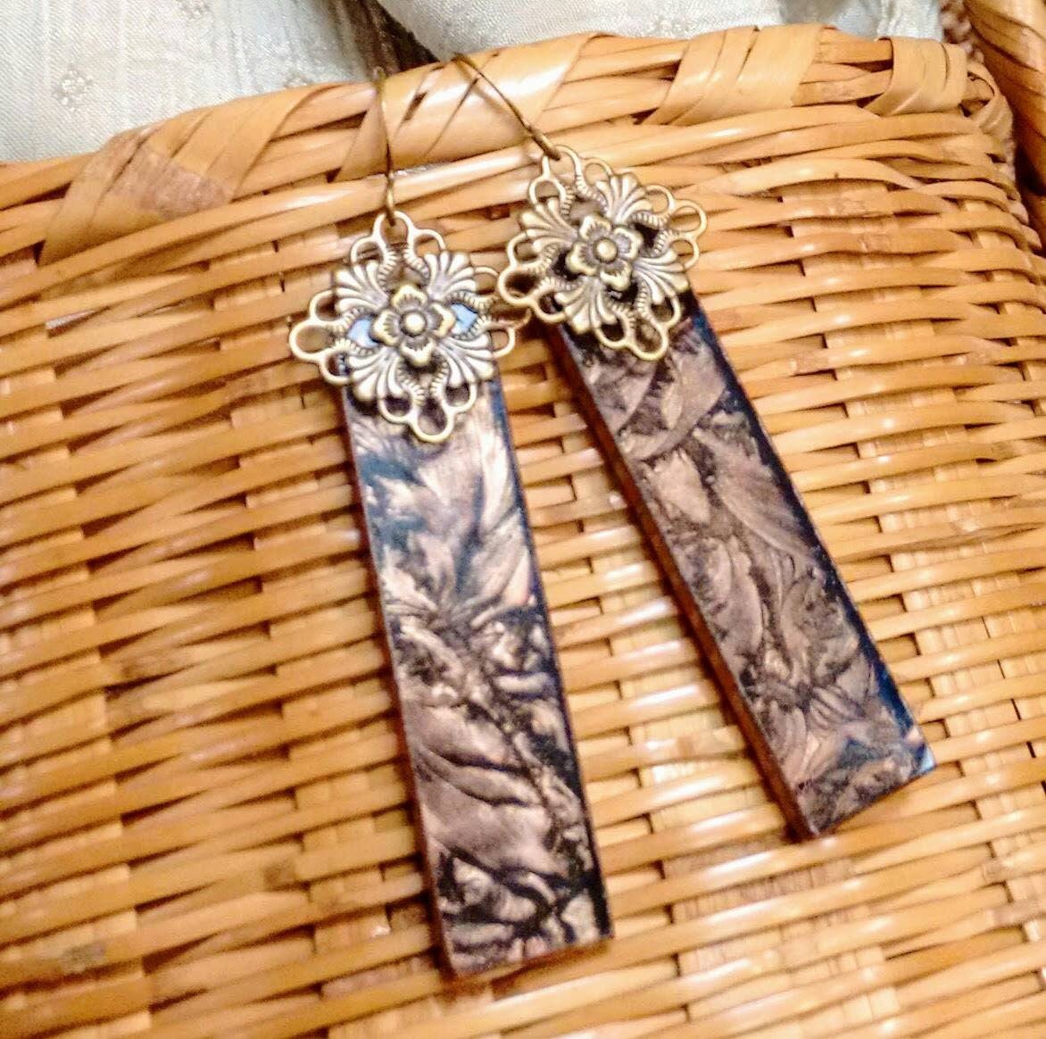 Bronze Van Gogh stained glass earrings