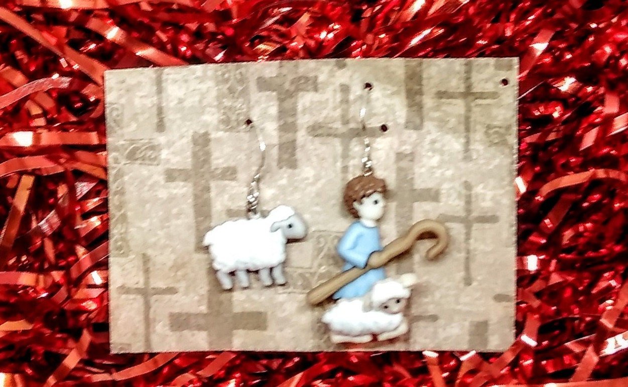 Christmas shepherd and lamb earrings