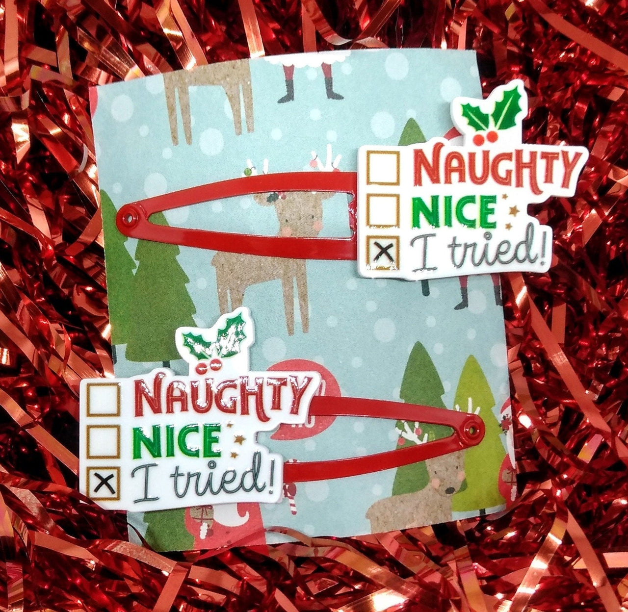 Christmas snap clips, naughty or nice