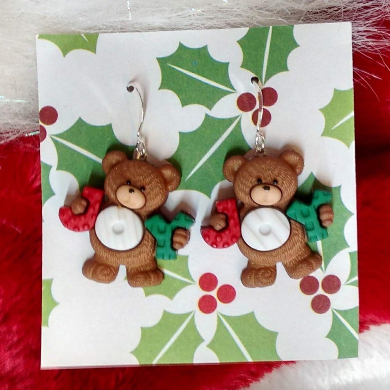 Christmas teddy bear earrings