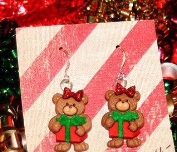 Christmas teddy bear earrings