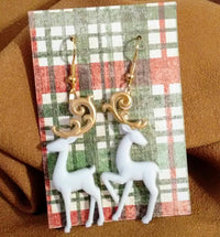 Thumbnail for Christmas white and gold reindeer earrings