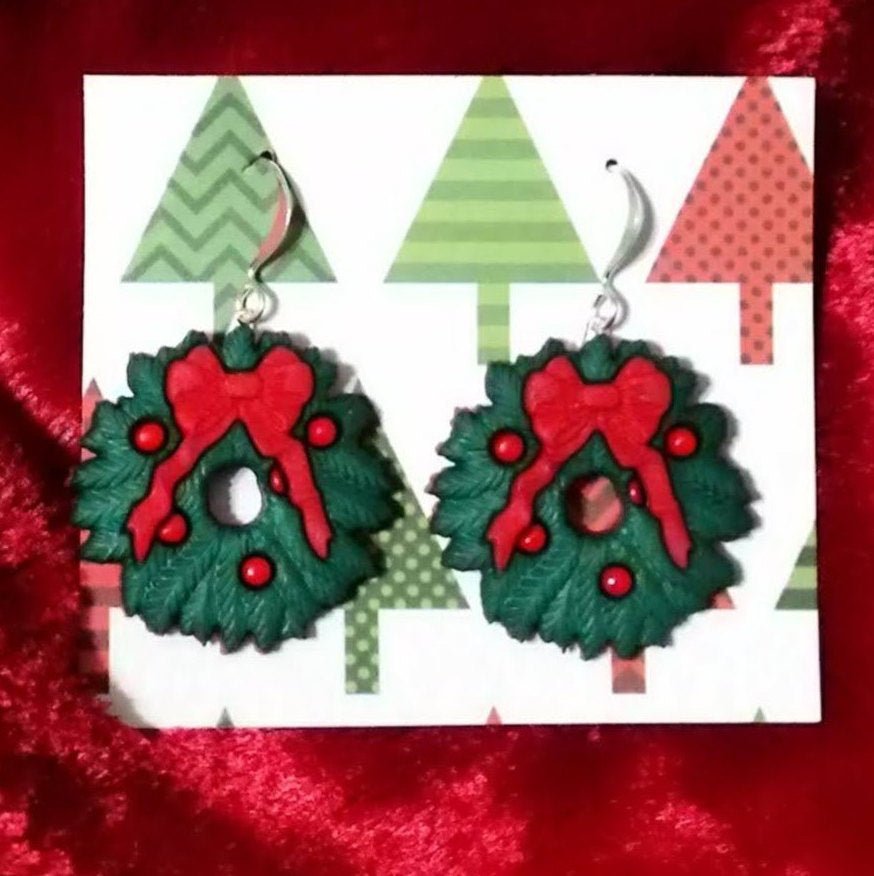 Christmas wreath earrings